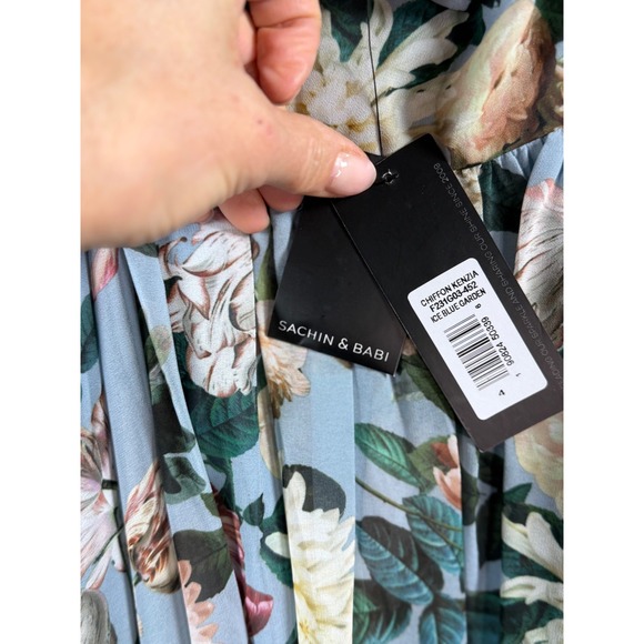 Floral V-Neck Maxi Dress Sleeveless Crystal Brooch Dusty Blue Formal NWT sz 4 - Picture 15 of 16